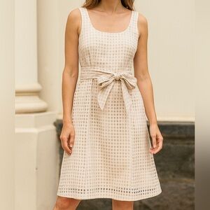 Anne Klein Beige Sleeveless Midi Dress with Waist Tie